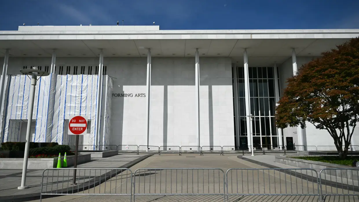 The blocked-off entrance to the John F. Kennedy Center for the Performing Arts on Oct. 1. The center has been shut to the public since September.