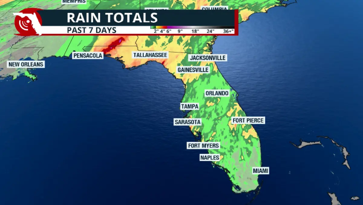 Rainfall in Florida between Oct. 8 and Oct. 15. Much of the rainfall occurred during Isaias approach late last week.