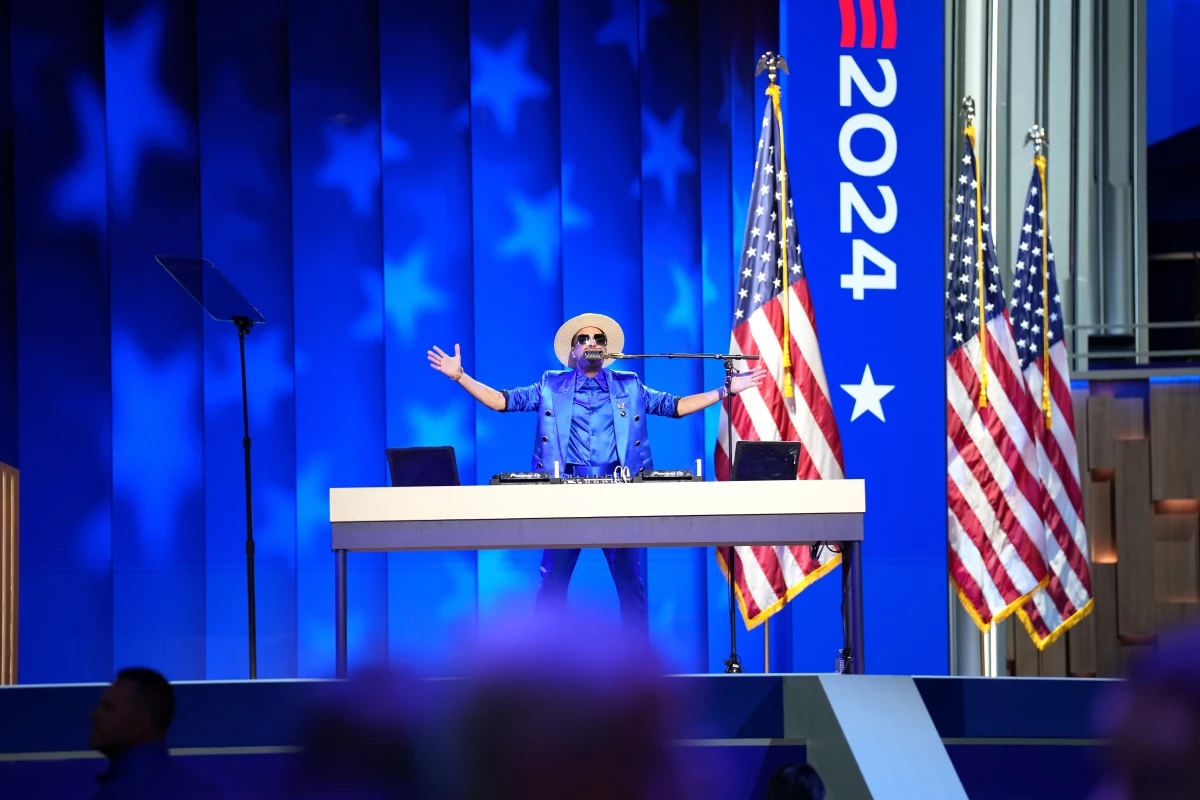 DJ Cassidy performs during the second day of the Democratic National Convention at the United Center on Tuesday in Chicago.