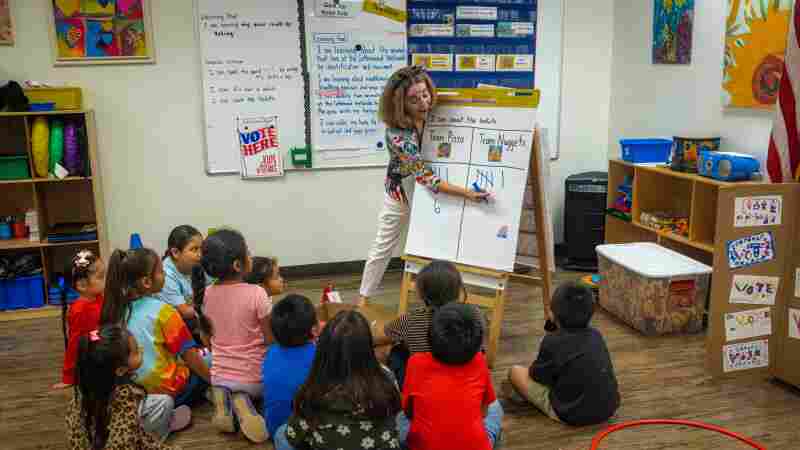 Ms. Meyers and her students begin to count the tallies after counting the ballots at Salt River Elementary School on October 22.