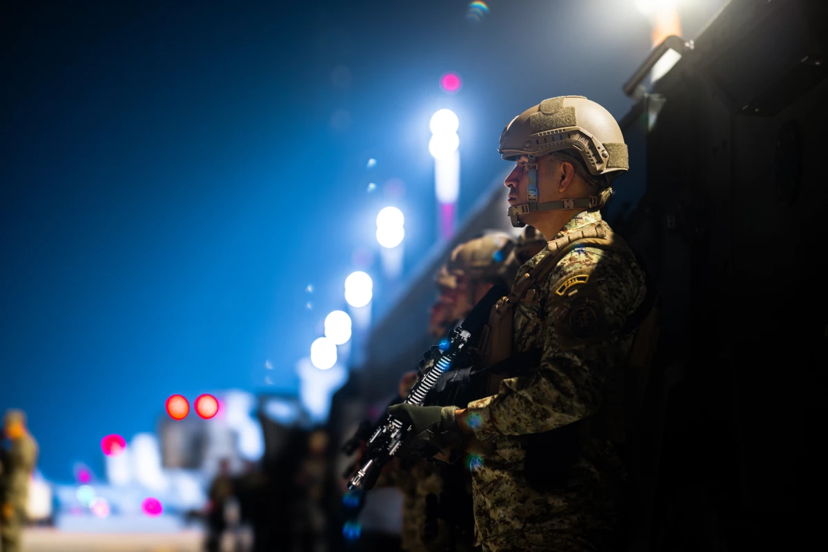 In this handout photo provided by the Salvadoran government, members of the Salvadorian army stand guard at CECOT on March 16, 2025 in Tecoluca, El Salvador. The Trump administration deported alleged members of Tren de Aragua gang and others to El Salvador.