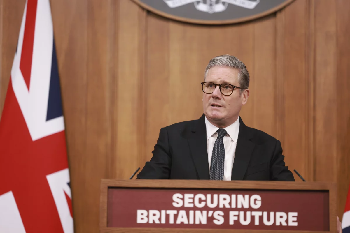 British Prime Minister Keir Starmer speaks during a news conference, ahead of the publication of the government's immigration policy paper, in London, Monday.