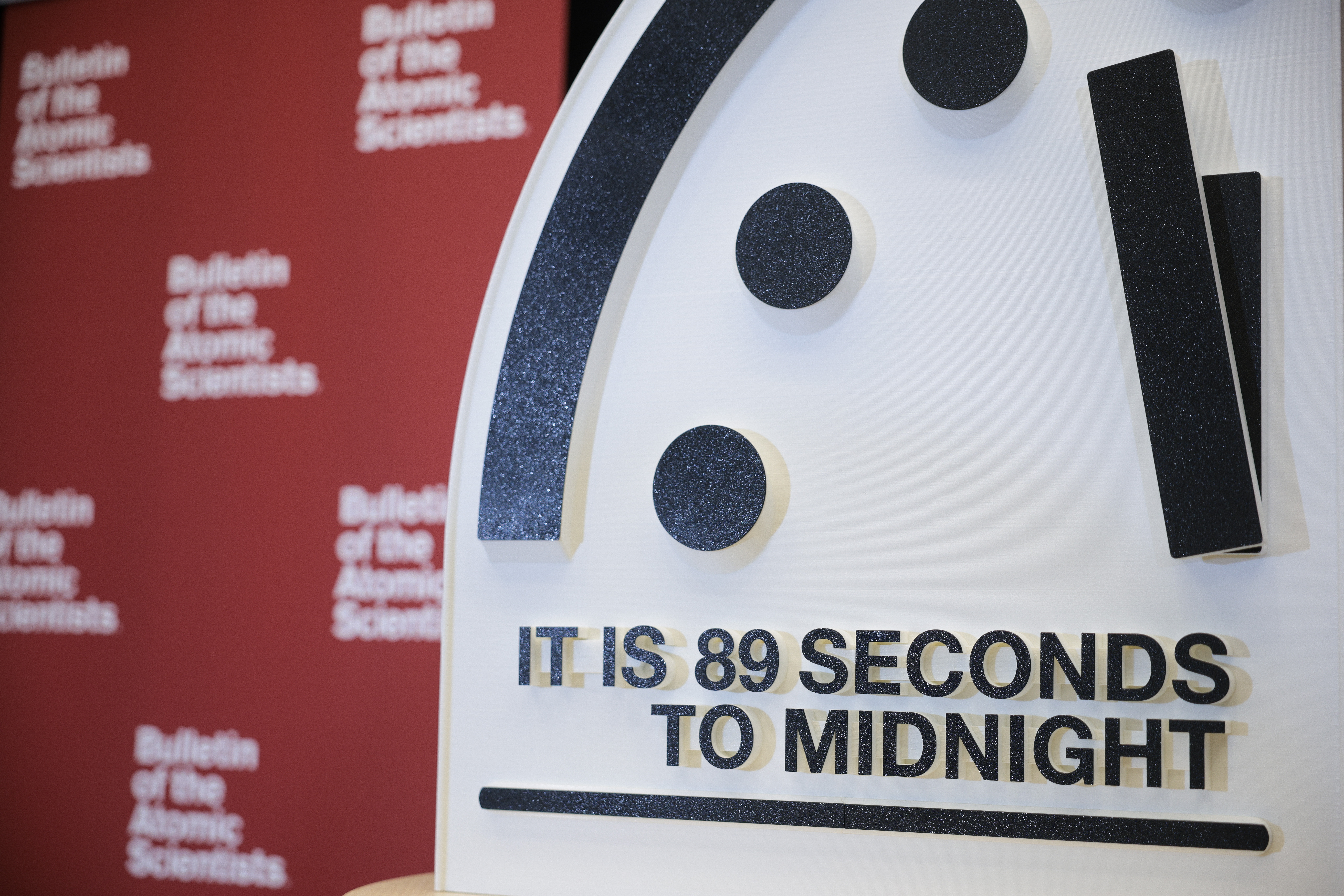 The 2025 Doomsday Clock — displayed at the United States Institute of Peace in Washington, D.C. on Tuesday — is the closest it