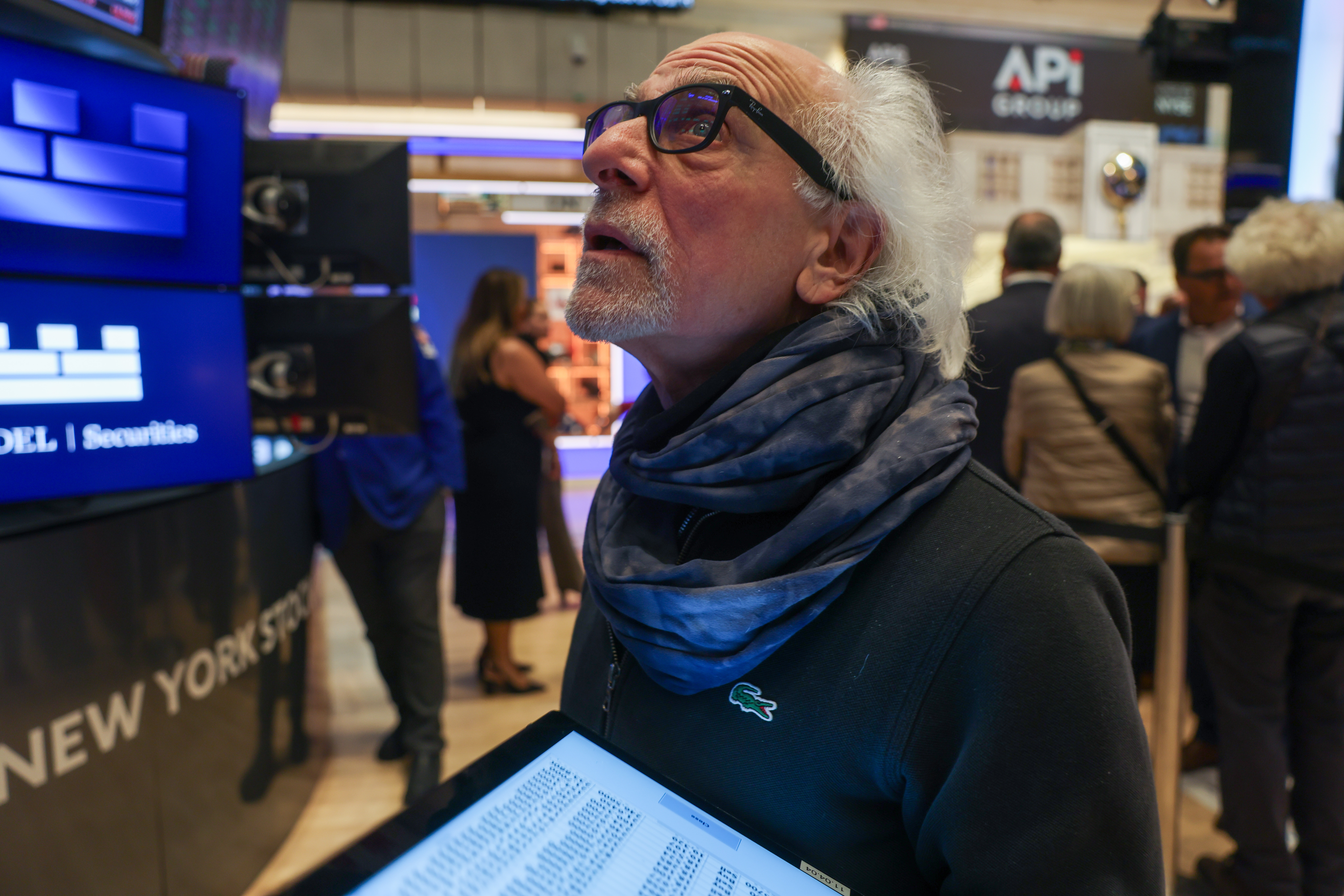 Traders work on the floor of the New York Stock Exchange.