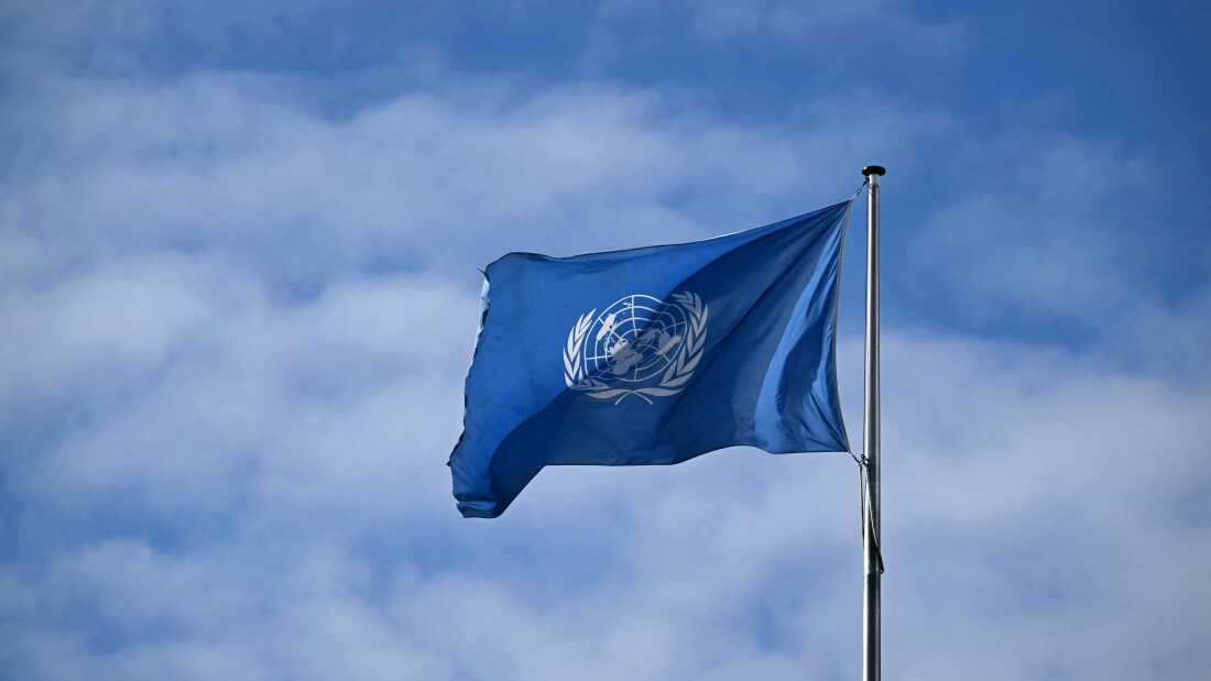 A United Nations flag flies at the United Nations campus in Bonn, western Germany.