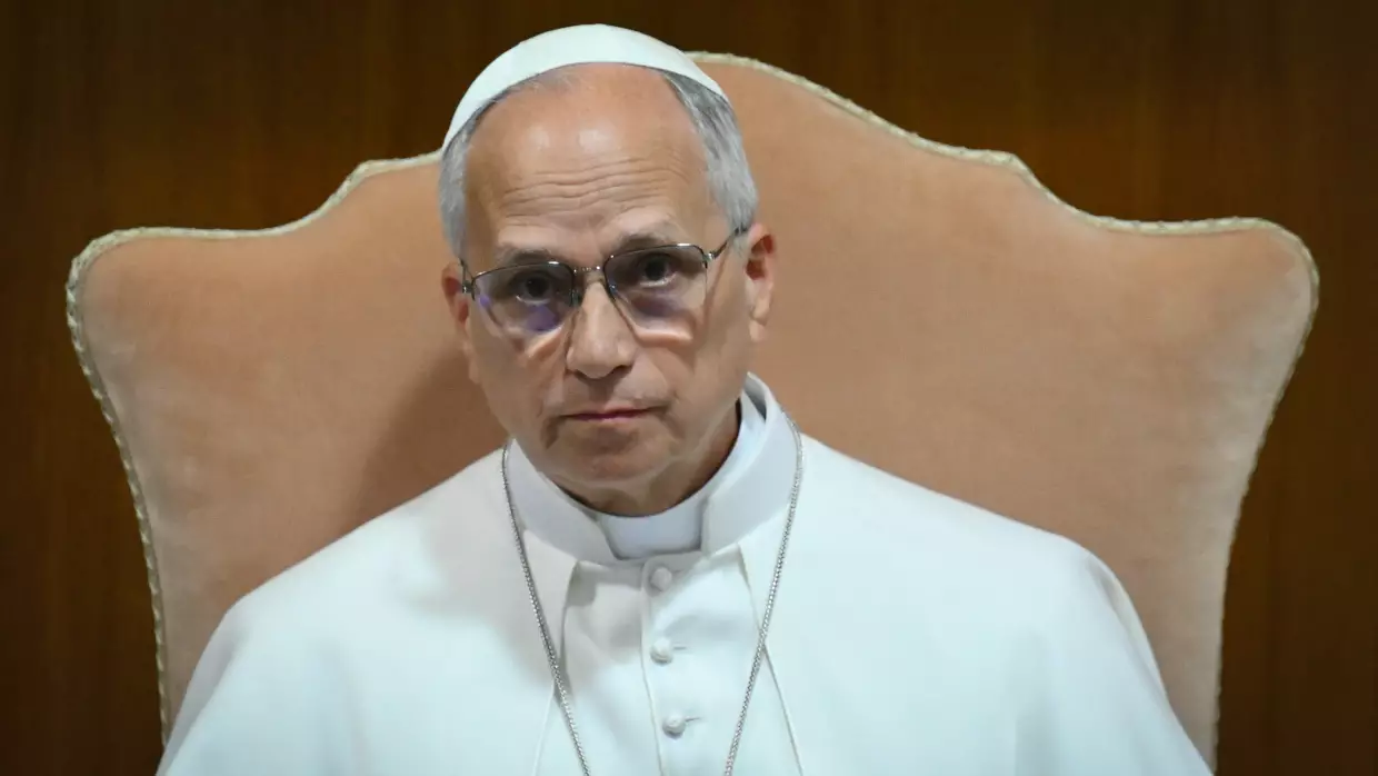 Pope Leo XIV attends the presentation of his first Encyclical Letter "Magnifica Humanitas" focused on the rise of artificial intelligence, in The Vatican on May 25, 2026.