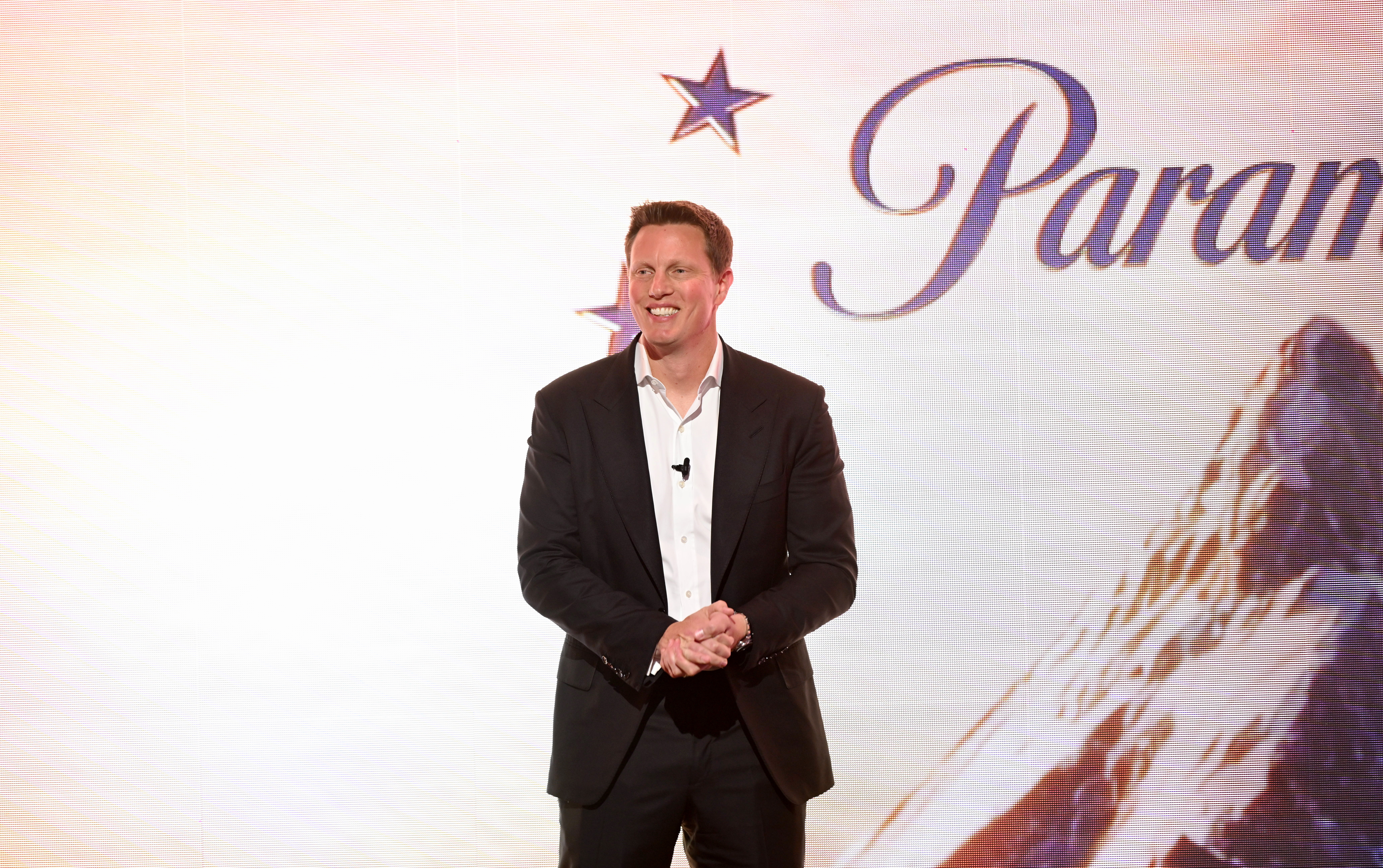 David Ellison, Chairman & CEO, Paramount Skydance speaks on stage during New York Upfront Partnership Event 2026 at Storied NYC on April 22, 2026 in New York City.