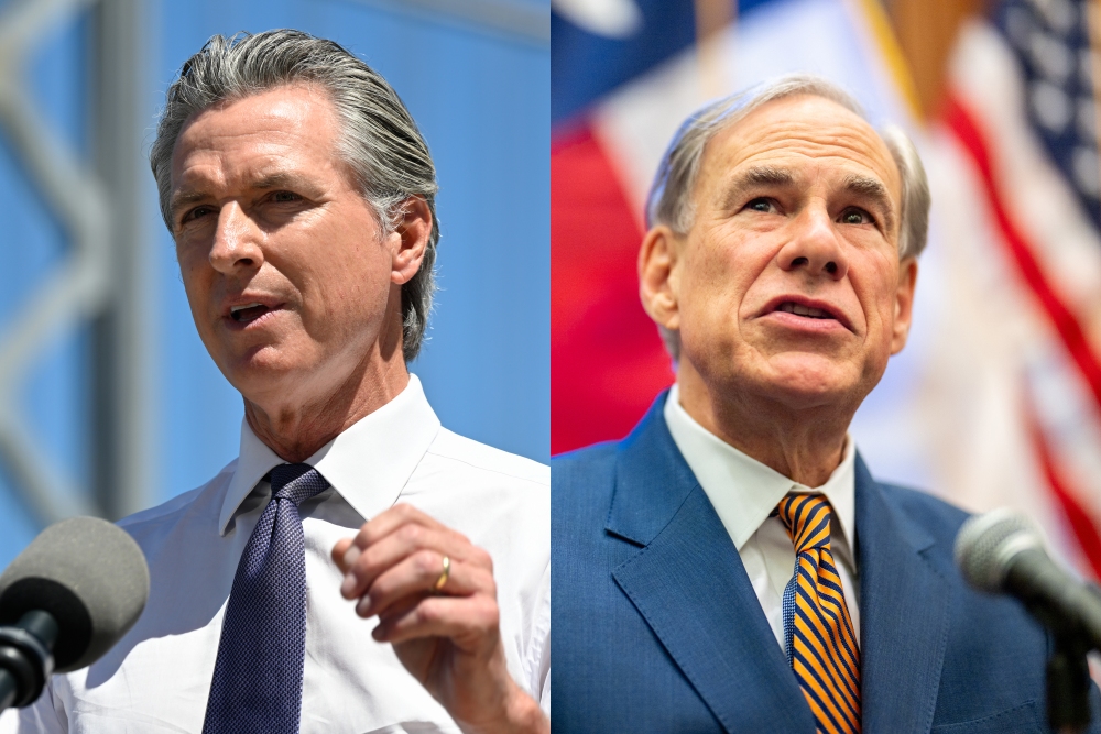 California Democratic Gov. Gavin Newsom, left, and Texas Republican Gov. Greg Abbott have both pushed new congressional maps for their states. (Getty Images)