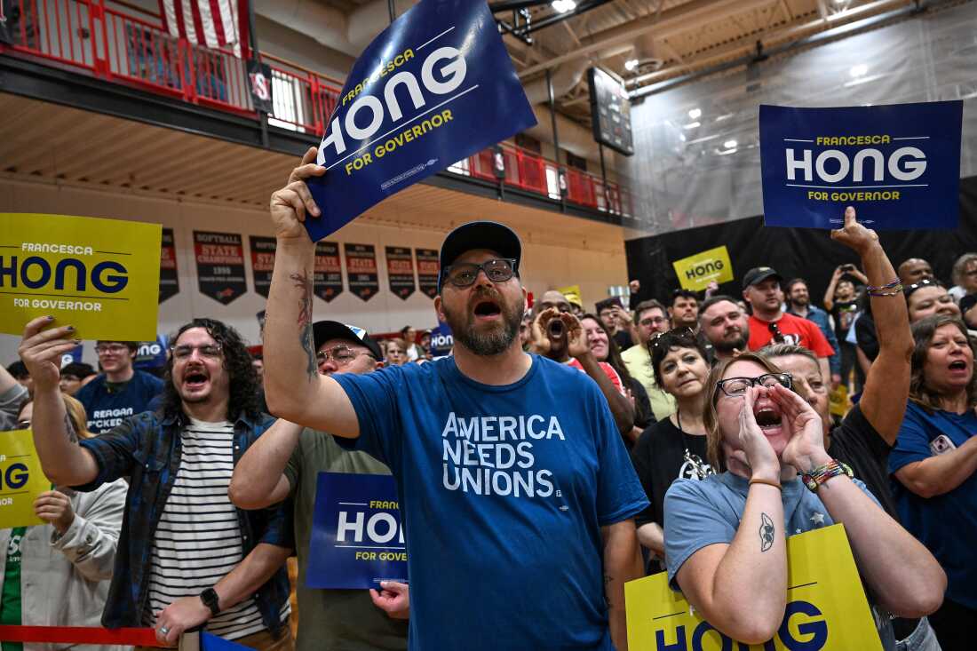 Supporters cheer during a campaign rally for Wisconsin gubernatorial candidate Francesca Hong on Aug. 2 in Milwaukee.