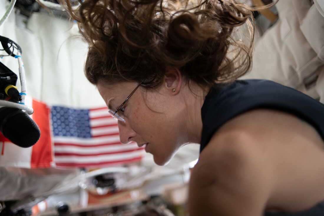Astronaut Christina Koch is pictured on the fourth day of the mission, prepping for lunar flyby activities 