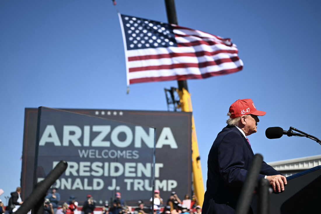 President Trump speaks at a campaign rally at Laughlin/Bullhead International Airport in Bullhead City, Ariz., on Oct. 14.