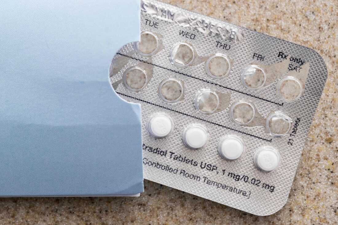 A photograph of a blister-pack of birth control pills.