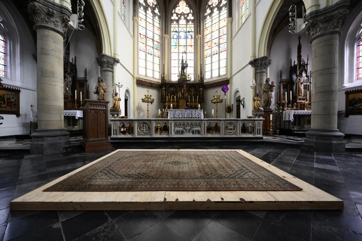 The inside of the Peter and Paul church in Maastricht where a skeleton was found in an excavation pit opened in the floor. The skeleton could belong to Charles de Batz de Castelmore, known as d'Artagnan, one of the famous French soldiers who inspired the novel The Three Musketeers. D'Artagnan, the famous musketeer of Kings Louis XIII and Louis XIV, was killed during the siege of Maastricht in 1673. His final resting place has remained a mystery ever since.