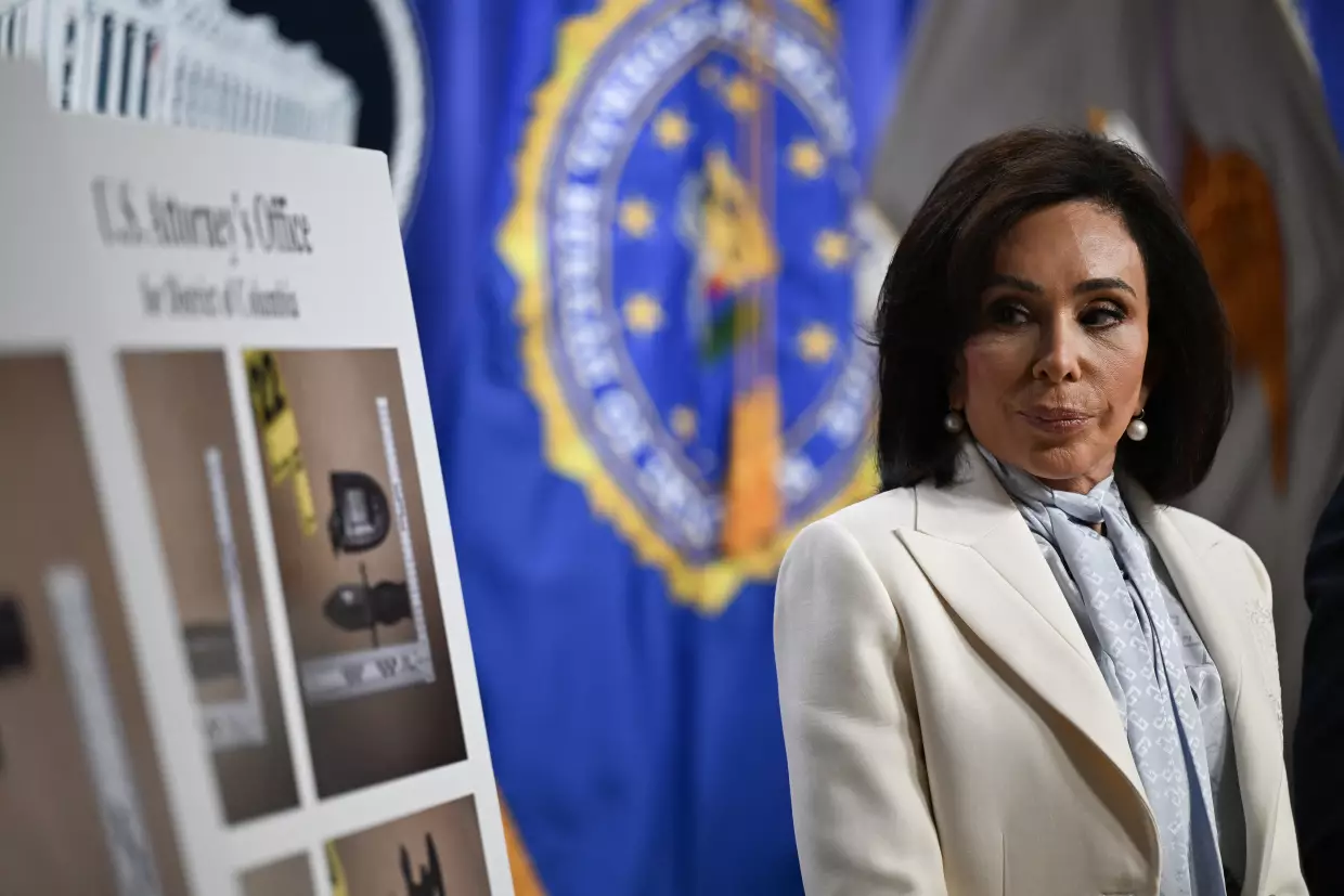 U.S. Attorney for the District of Columbia Jeanine Pirro looks on during a news conference at Department of Justice headquarters in Washington, D.C., on April 27.