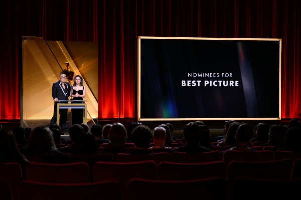 Bowen Yang and Rachel Sennott present the nominees for Best Picture during the 97th Oscars Nominations Announcement at Samuel Goldwyn Theater on Jan. 23, 2025 in Beverly Hills, Calif.