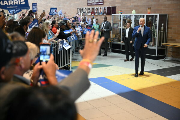 President Biden speaks during a campaign event at Renaissance High School in Detroit, Mich., on July 12.