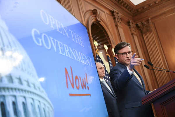 House Speaker Mike Johnson, R-La., speaks during a press conference on Capitol Hill on Monday. Johnson is a longtime critic of the Affordable Care Act, but has acknowledged the law is unlikely to be repealed.
