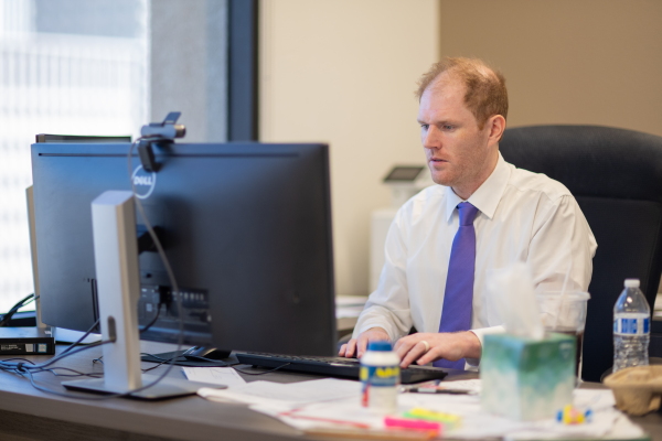 Maricopa County Recorder Stephen Richer works in his office on Oct. 11, 2024 in Phoenix, Ariz.