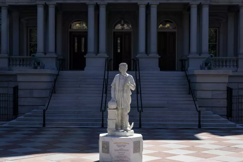 The Trump administration placed a statue of the explorer Christopher Columbus at the Eisenhower Executive Office Building (EEOB) in March.