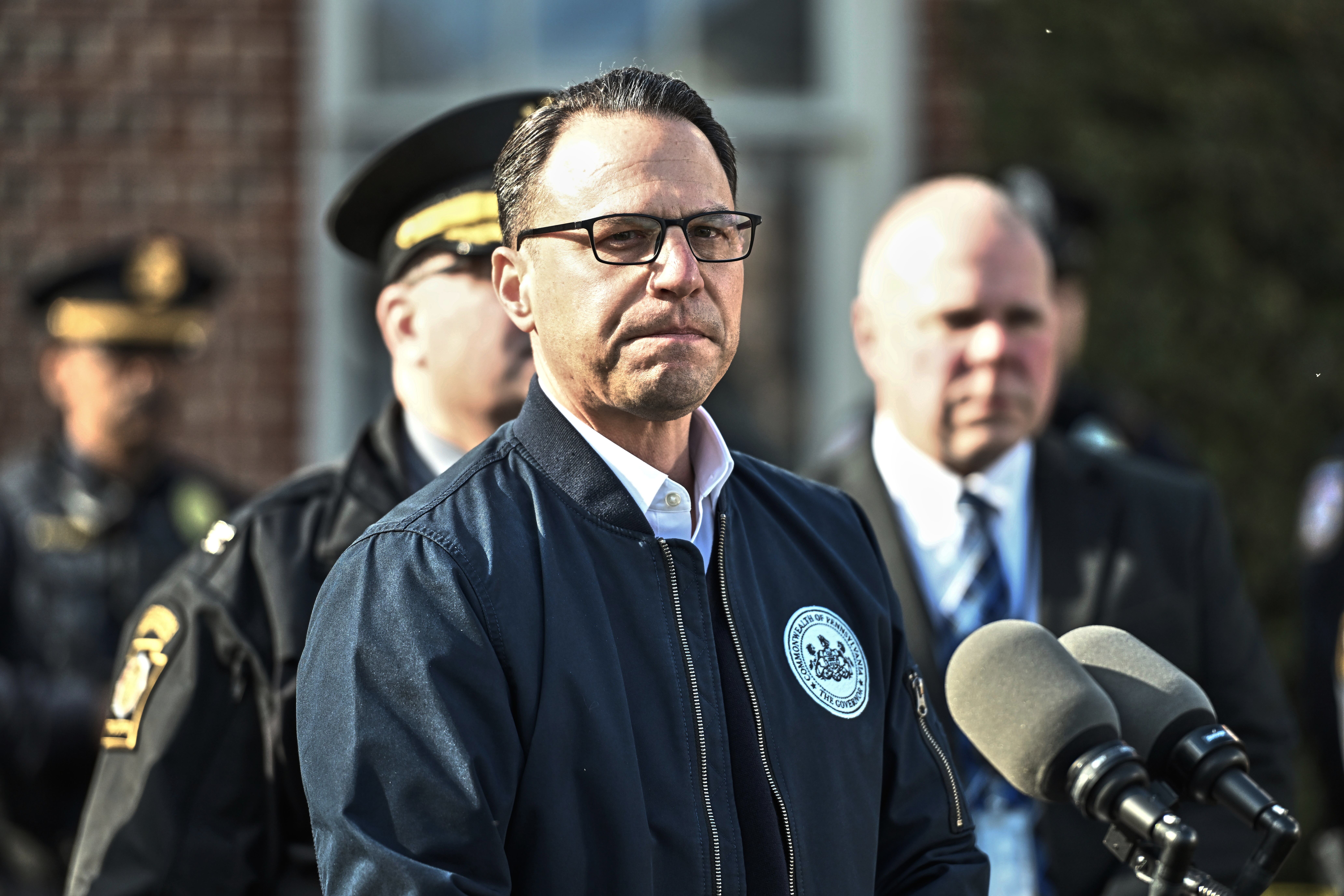 Pennsylvania Gov. Josh Shapiro speaks at a news conference Sunday after an alleged arson at the governor's residence that occurred overnight while he and his family were asleep inside. (AP)