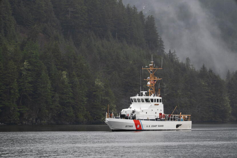 The crew of USCGC Pike sails through the waters near Sitka, Alaska, on April 16, 2026.
