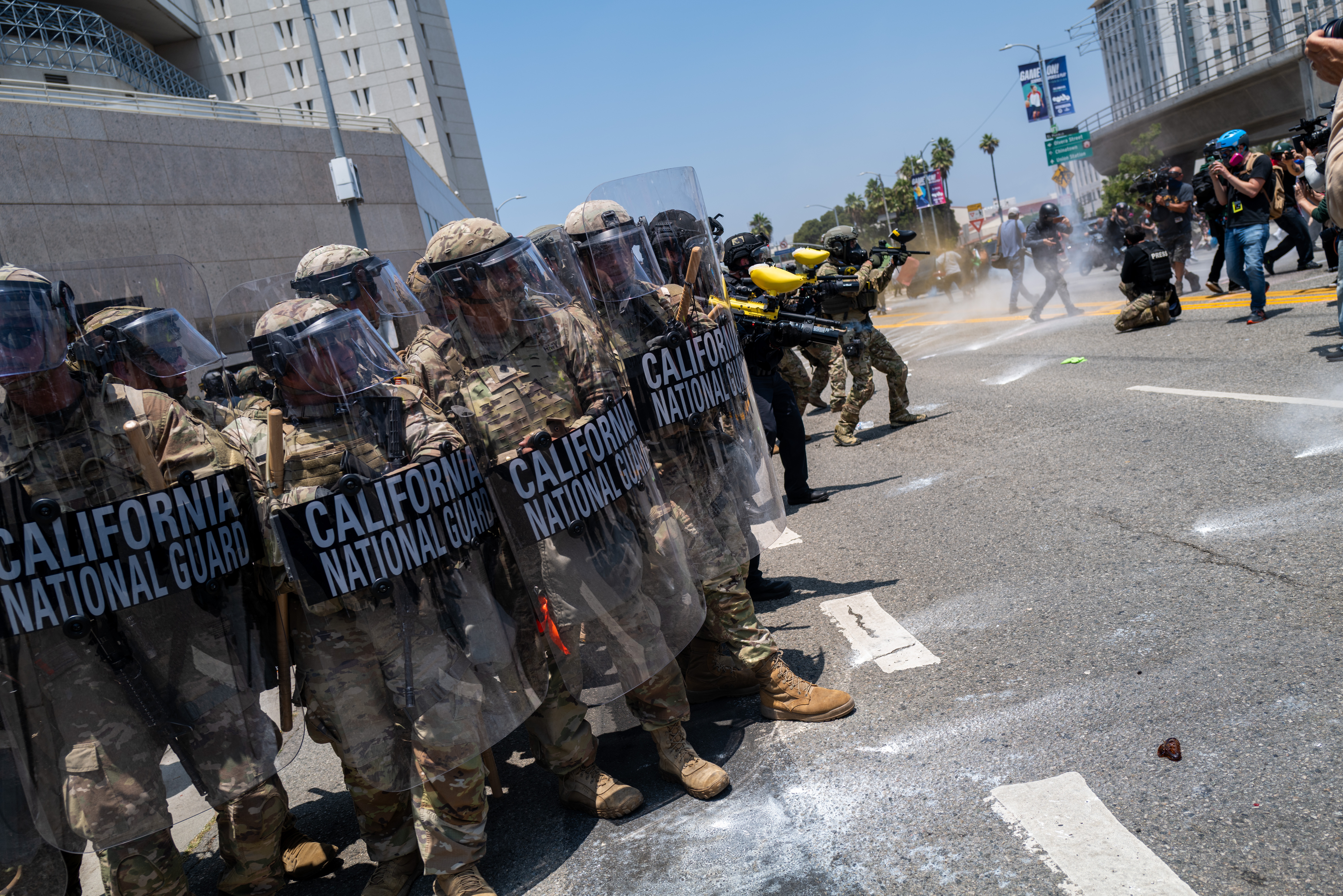 Demonstrators protest outside a downtown jail in Los Angeles following two days of clashes with police during a series of immigration raids on June 08 in Los Angeles. Tensions in the city remain high after the Trump administration called in the National Guard against the wishes of city leaders.
