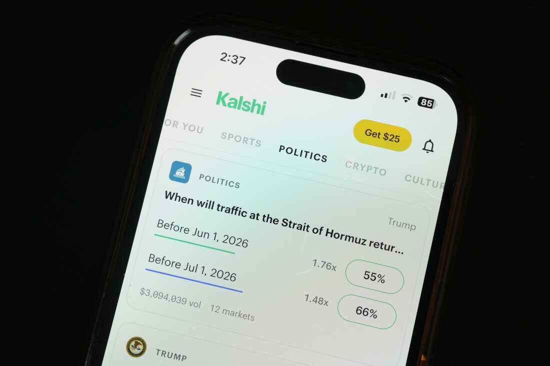 The prediction market app Kalshi is displayed on a mobile phone Thursday, April 16, 2026, in Chicago.
