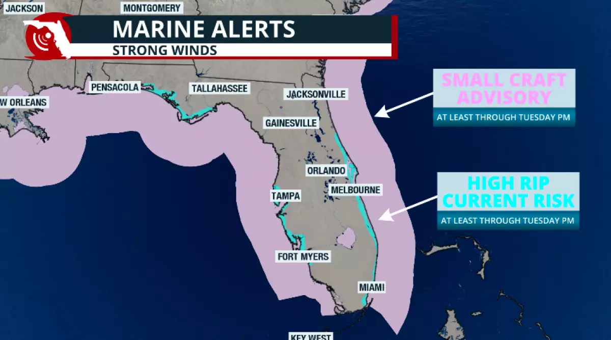 Small craft advisories are in effect as seas could reach 15 feet.