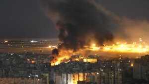 Flames and smoke rise form an Israeli airstrike on Dahiyeh, in the southern suburb of Beirut, Lebanon, on Sunday.