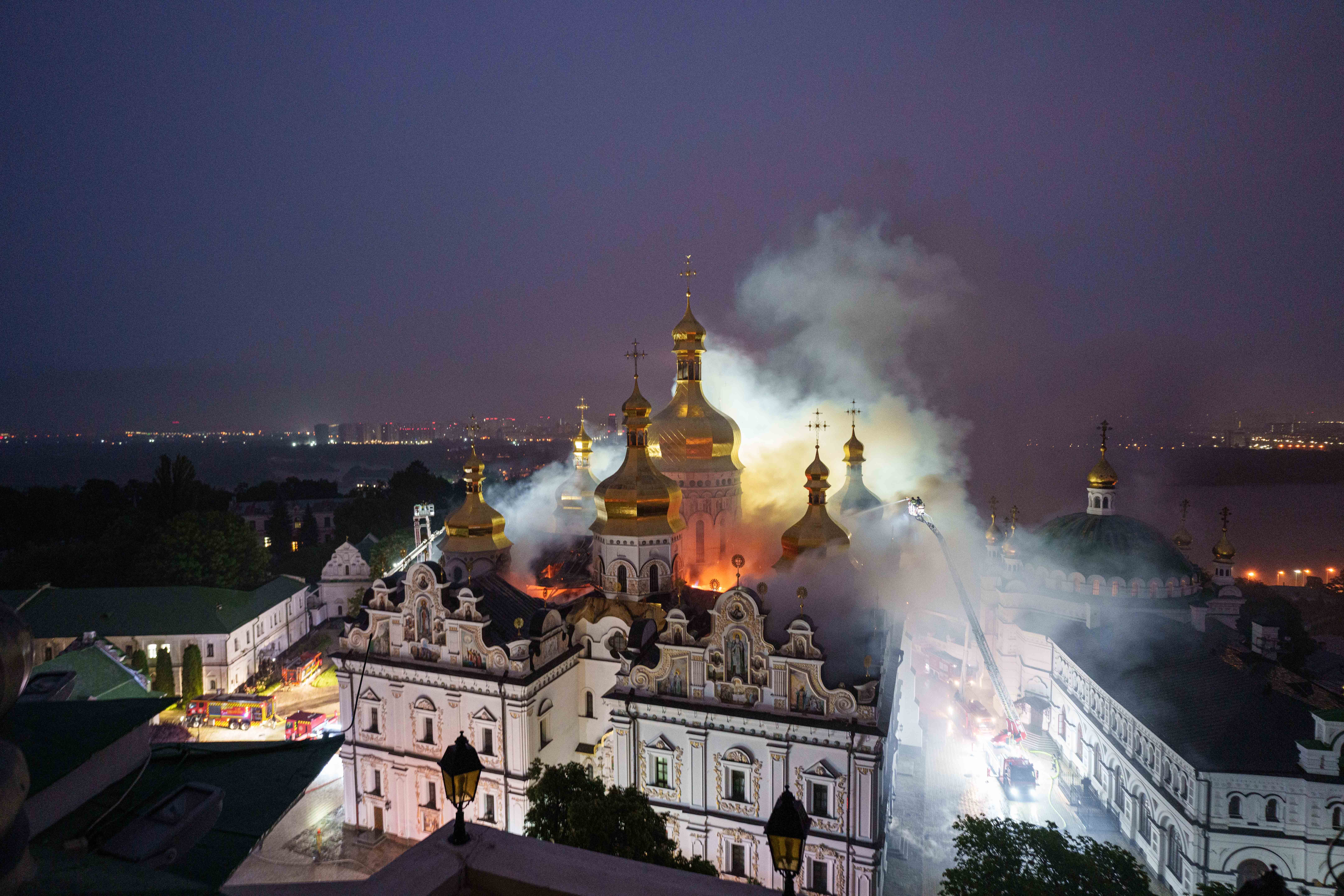 Russian attack sets fire to religious site in Kyiv, kills 5 in Kharkiv