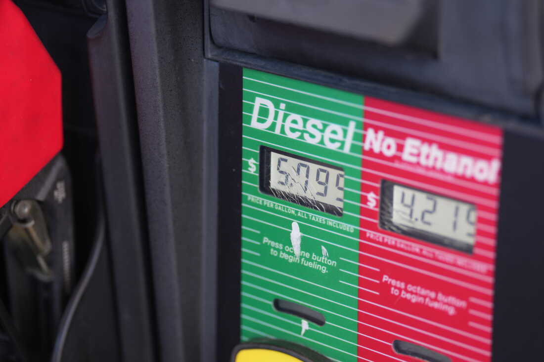 The price of a gallon of diesel fuel is shown electronically on a pump at a QuikTrip station Thursday, Oct. 1, 2026, in Greenwood Village, Colo.