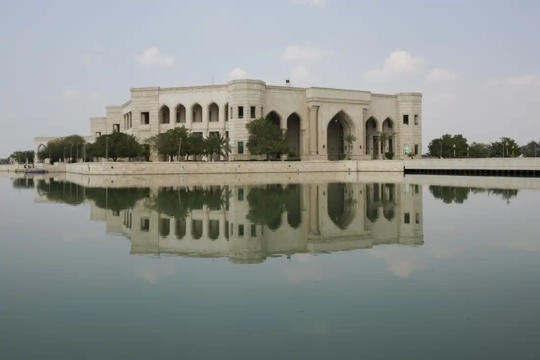Former Iraqi leader Saddam Hussein's palace of al-Faw is seen in Baghdad, Iraq, Thursday, March 23, 2023. The palace is today the location of the American University.