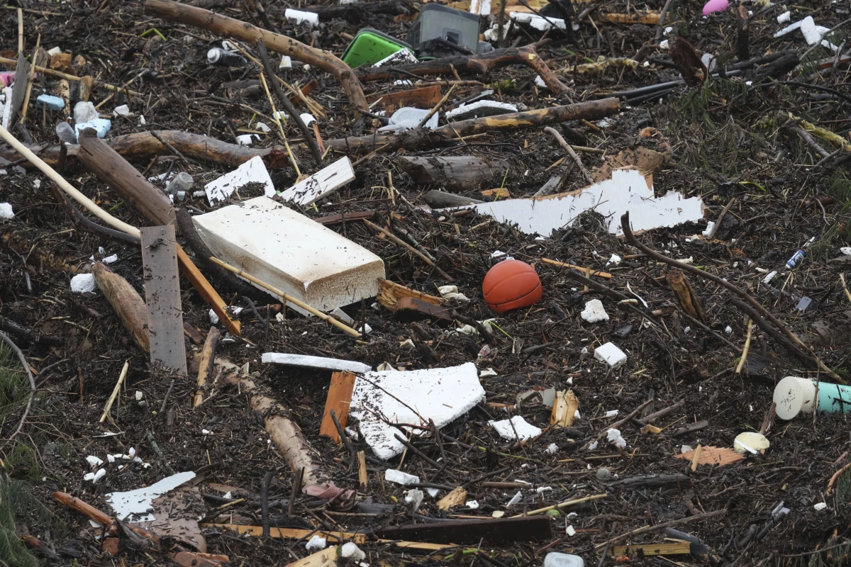 Debris is left behind by a raging Guadalupe River in Kerrville, Texas.