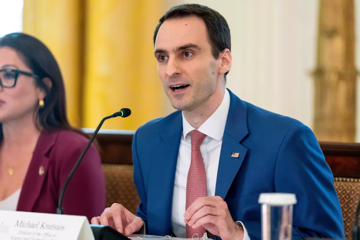 FILE - White House director of Science and Technology Policy Michael Kratsios speaks during a meeting of the White House Task Force on Artificial Intelligence Education in the East Room of the White House, Sept. 4, 2025, in Washington.