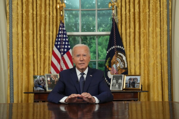 U.S. President Joe Biden delivers an address from the Oval Office of the White House on July 14, 2024 in Washington, D.C., to call for a calming of political rhetoric a day after a shooting in Butler, Pa., left former President Trump injured at a campaign rally.