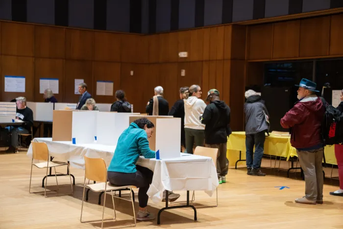 A scene from early voting in Maryland, where voters can decide whether to allow congressional redistricting. It