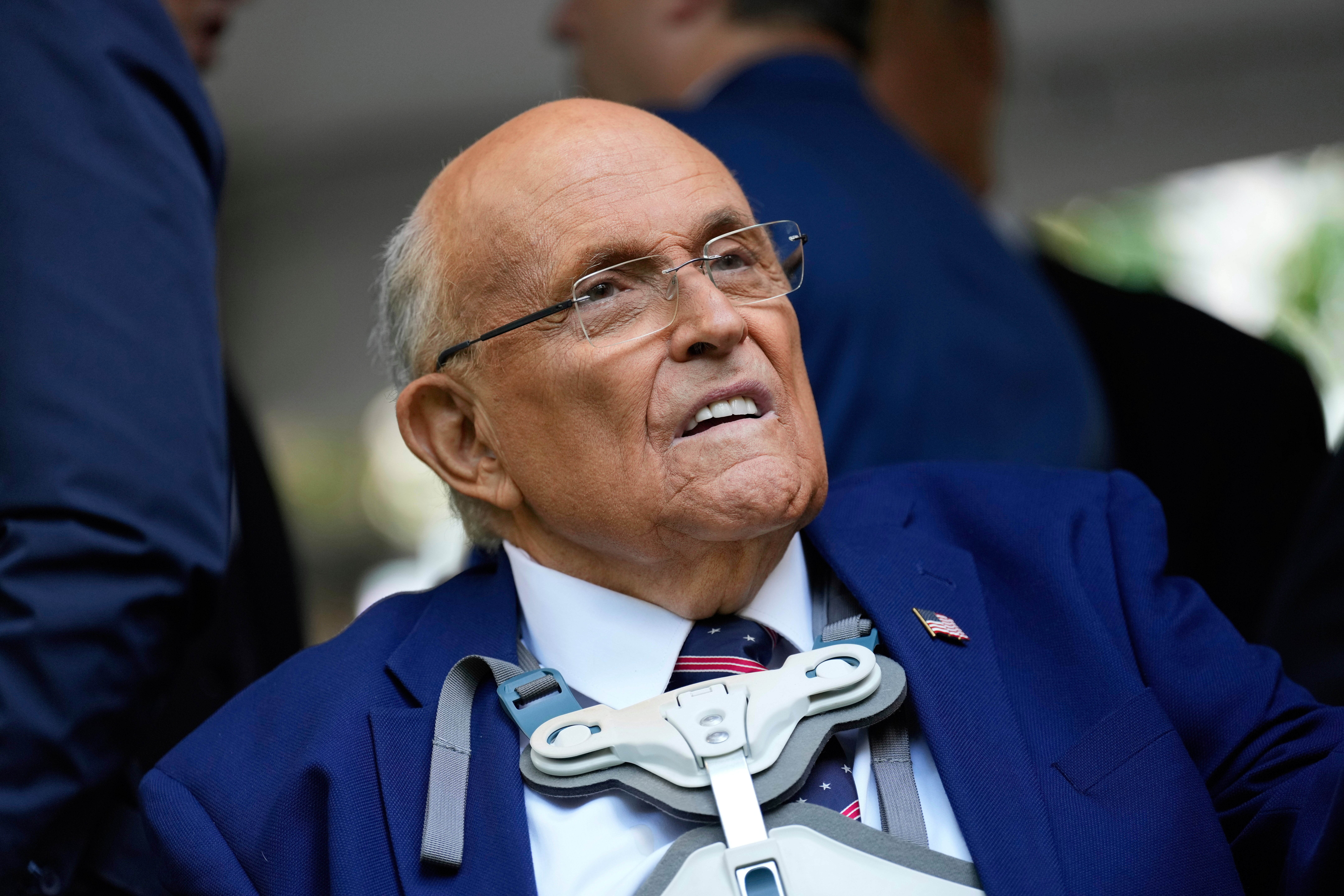 FILE - Former NYC mayor Rudy Giuliani participates in a ceremony commemorating the anniversary of the 9-11 terror attacks in New York, Thursday, Sept. 11, 2025.