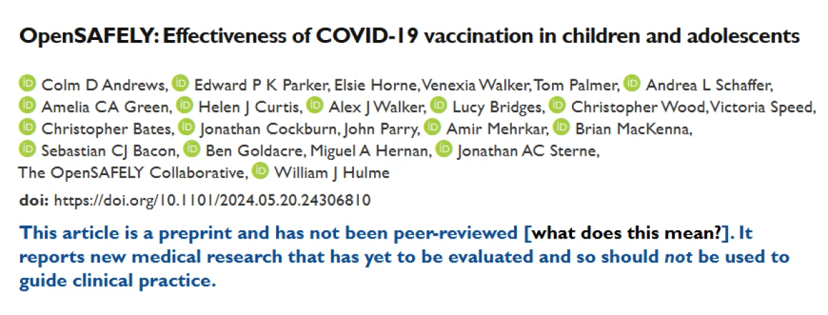 An alert in blue at the top of a preprint study cited in the HHS document informs readers the study has not been peer-reviewed.