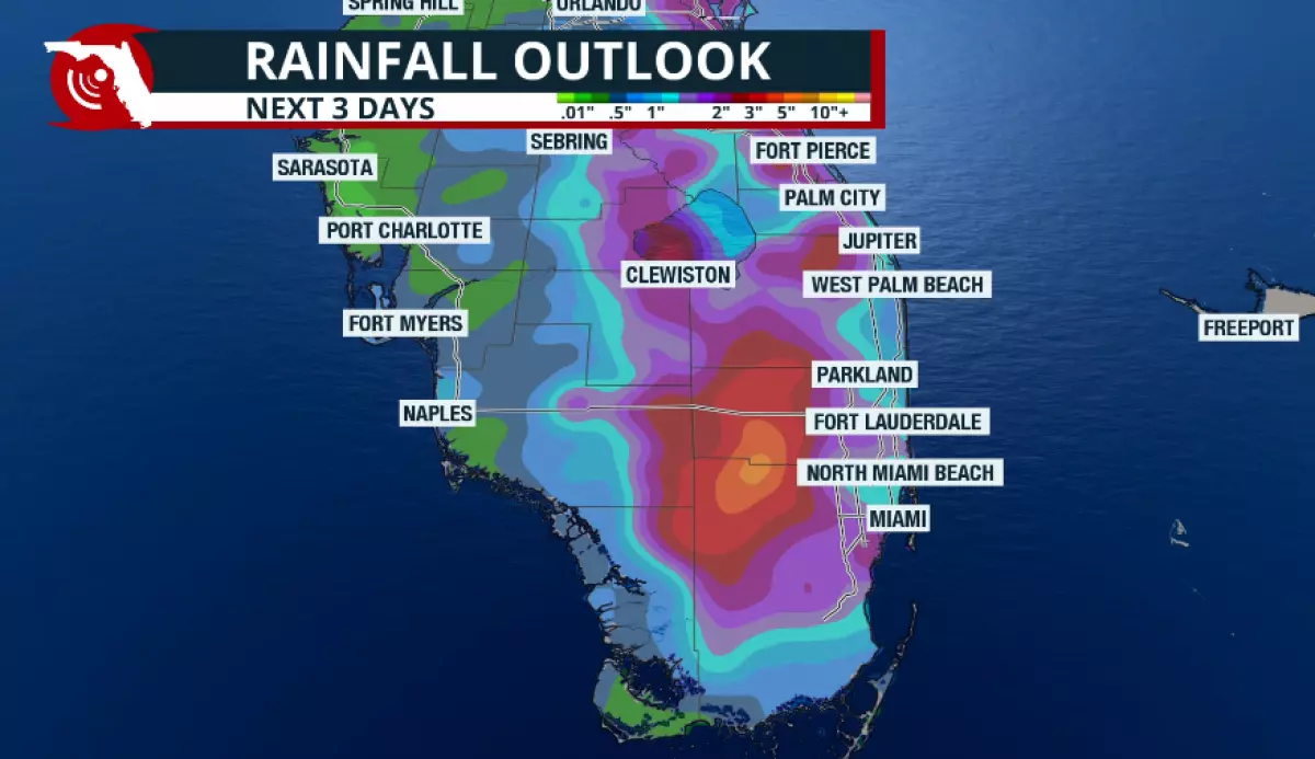 South Florida forecast rainfall between Thursday and Sunday.