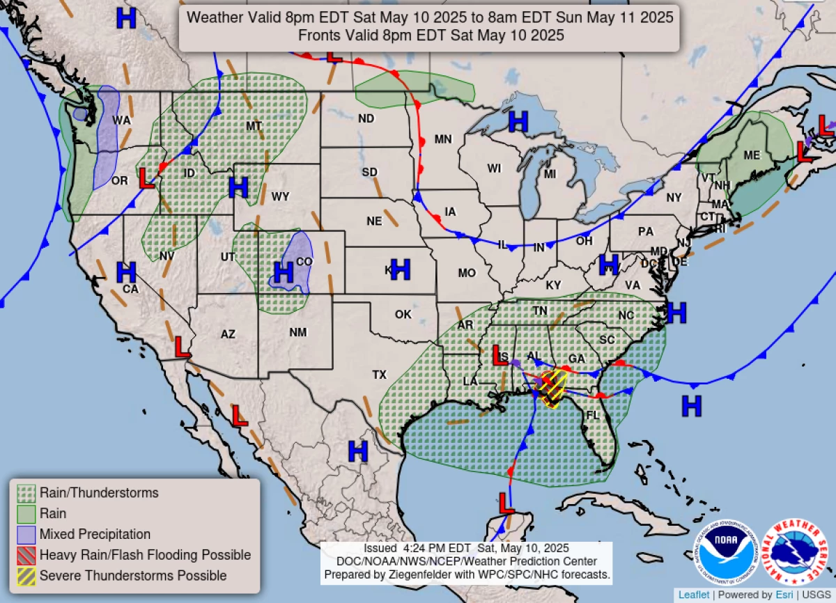 National forecast chart from the National Oceanic and Atmospheric Administration.