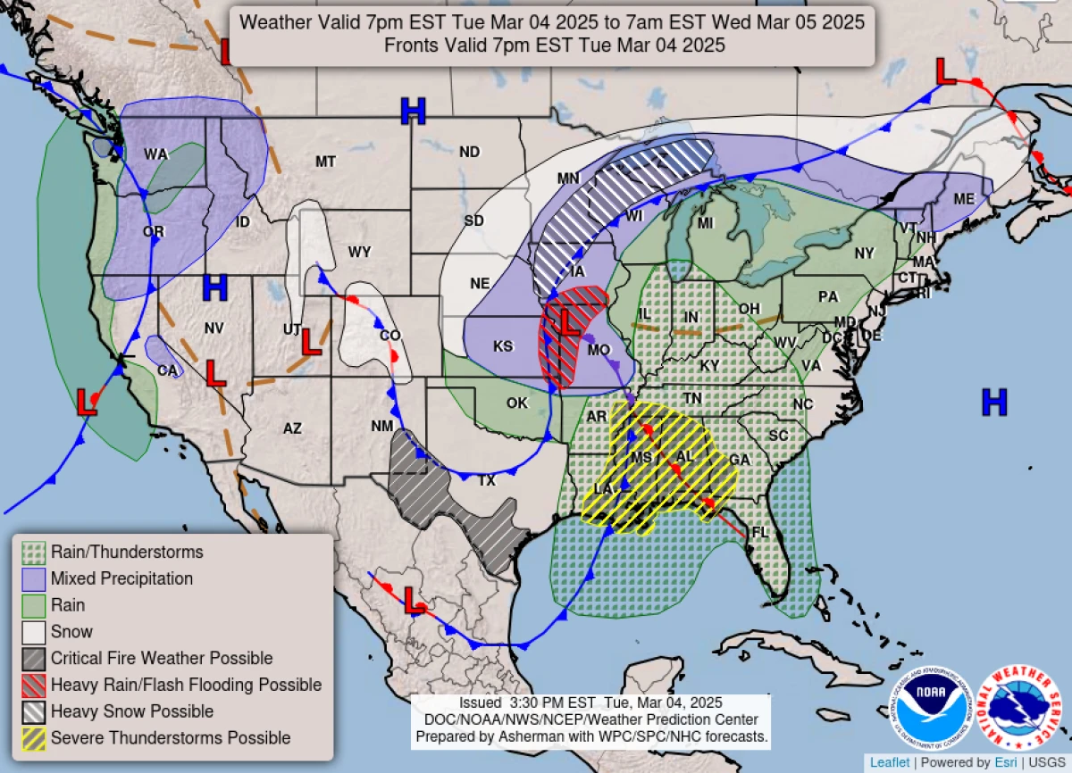 Severe weather is expected across the U.S. Wednesday.
