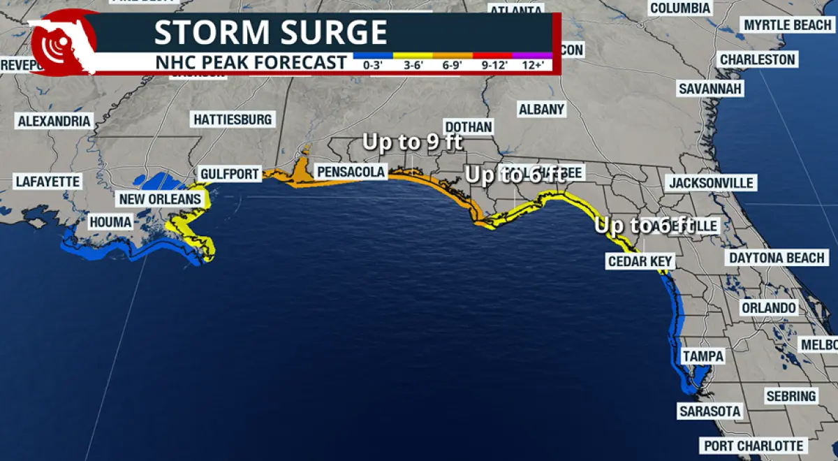 Storm surge forecast map for Hurricane Isaias.