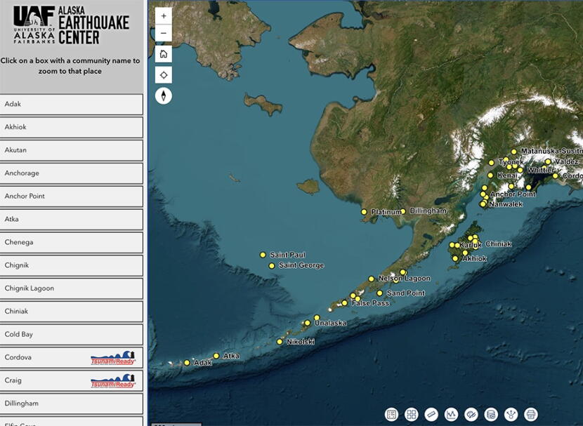 The landing screen for the Alaska Earthquake Center's new interactive tsunami hazard map.