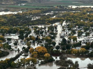 An aerial view of a flooded area in Farmington, NM.