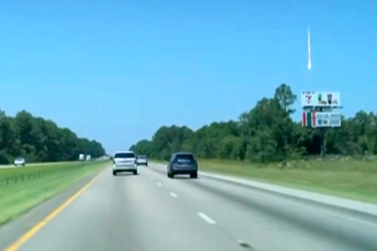 In this photo taken from video shows a bright object traveling in the sky in McDonough, Ga., on June 26, 2025.