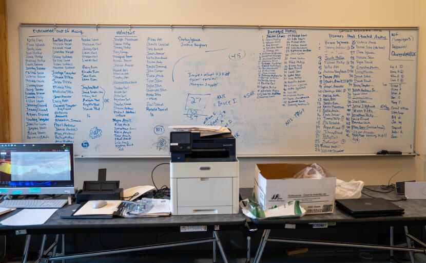 A whiteboard with the names of Kwigillingok residents who were affected by ex-Typhoon Halong hangs in the Kwigillingok School on Jan. 17, 2026