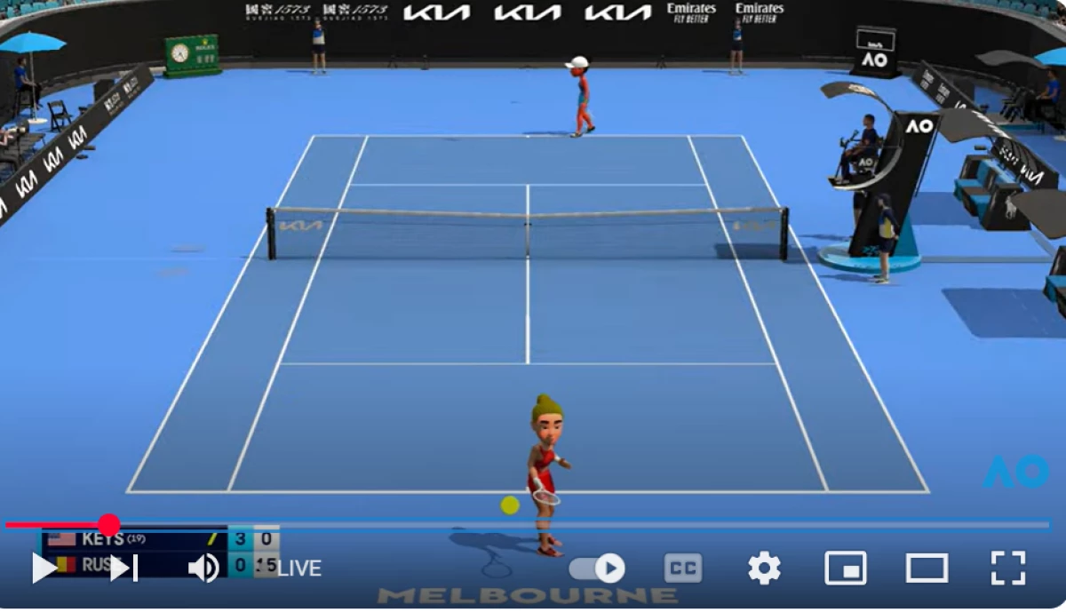 A screenshot of a livestreamed Australian Open match between Madison Keys and Elena-Gabriela Ruse on Thursday. The Open's use of animation is making a splash online.
