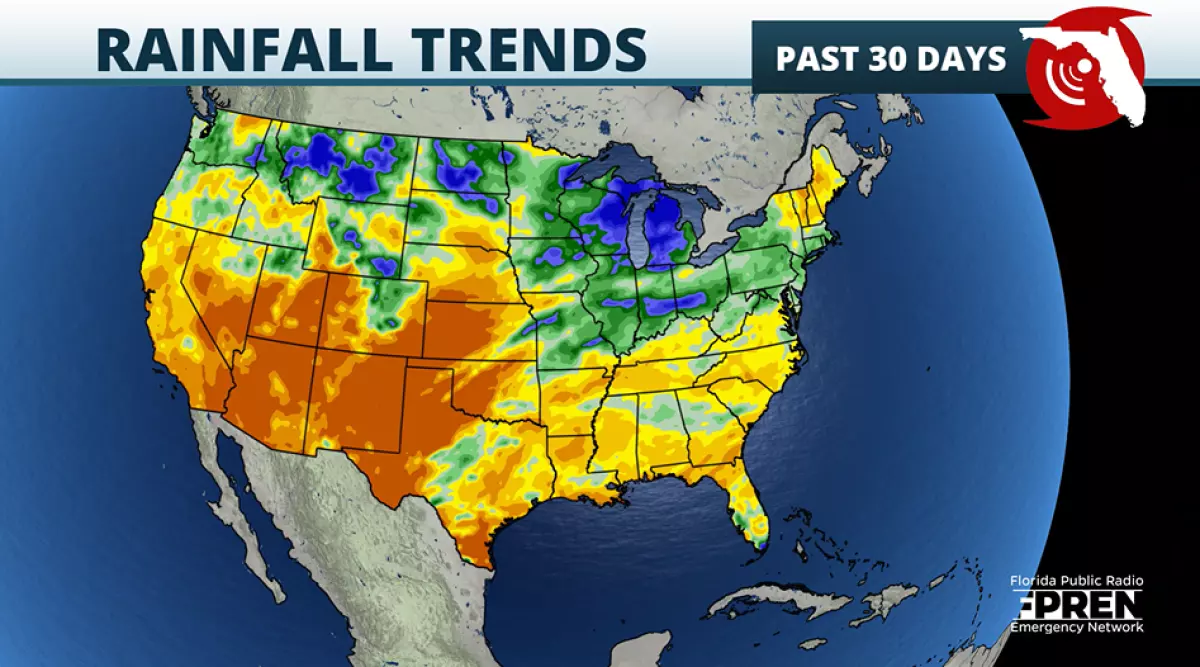 Rainfall trend over the past 30 days.
