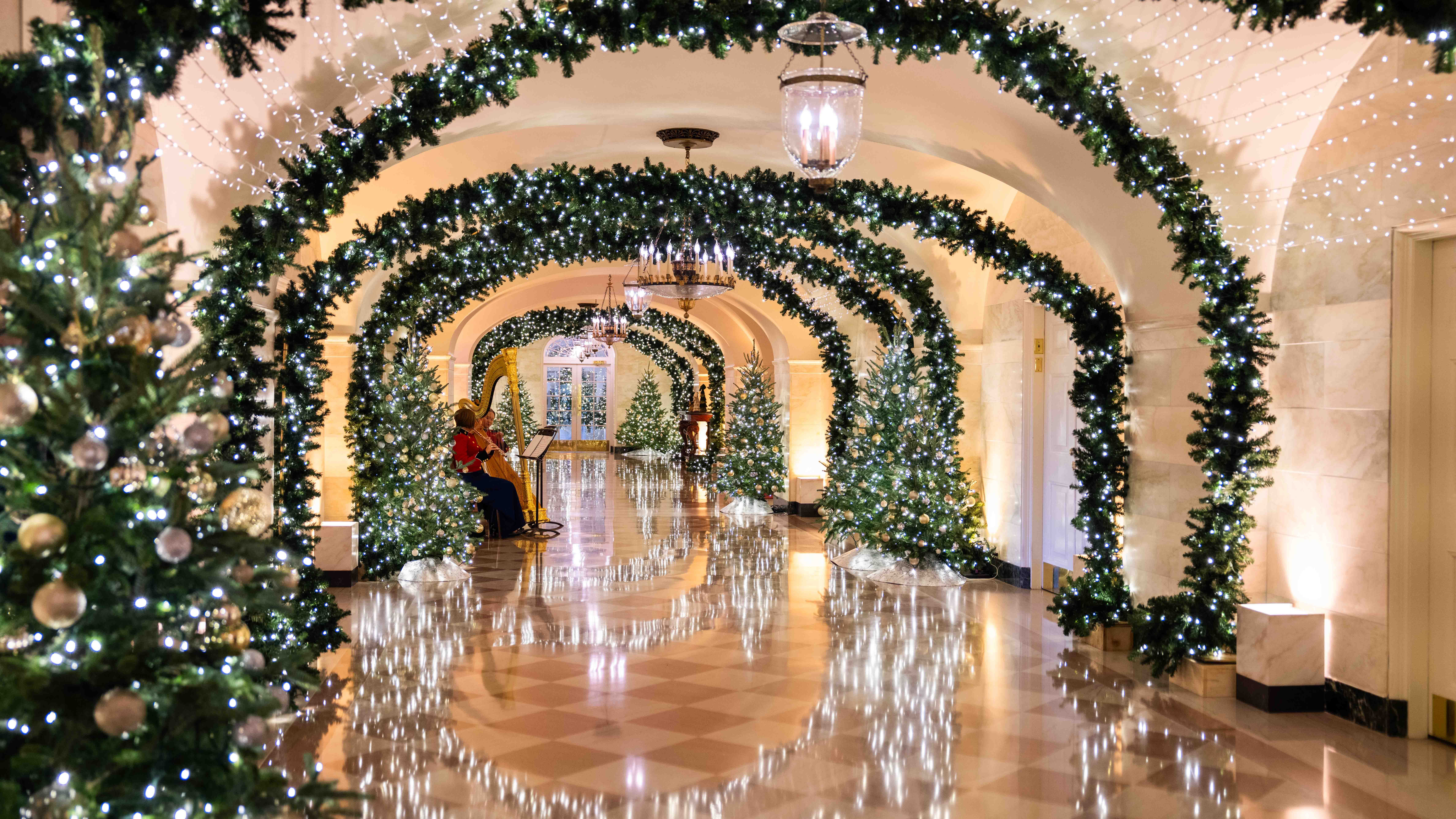 Musicians perform in the East Colonnade of the White House in Washington, D.C, Monday, Dec. 2, 2024