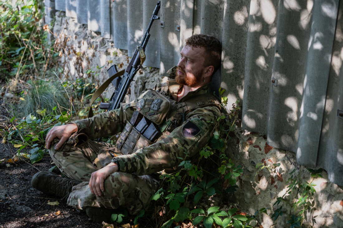 A Ukrainian serviceman rests in the frontline town of Druzhkivka in eastern Ukraine on Sept. 12. egion, Ukraine. (Iryna Rybakova/Ukraine's 93rd Mechanized Brigade via AP)